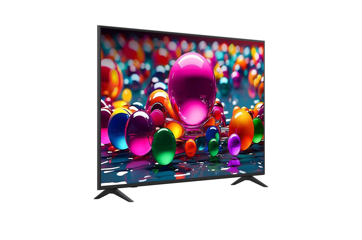 LG 55UA85006LA 55" 2 LG 55UA85006LA at an angle, showing the thin black frame and two V-shaped stand feet