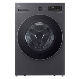 LG F0Z6DRP249 washer dryer front view in dark graphite with a large round door and digital control panel