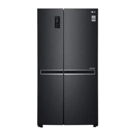 LG GC-J287SQUV side-by-side refrigerator in matte black with both doors closed and a control display on the upper left door