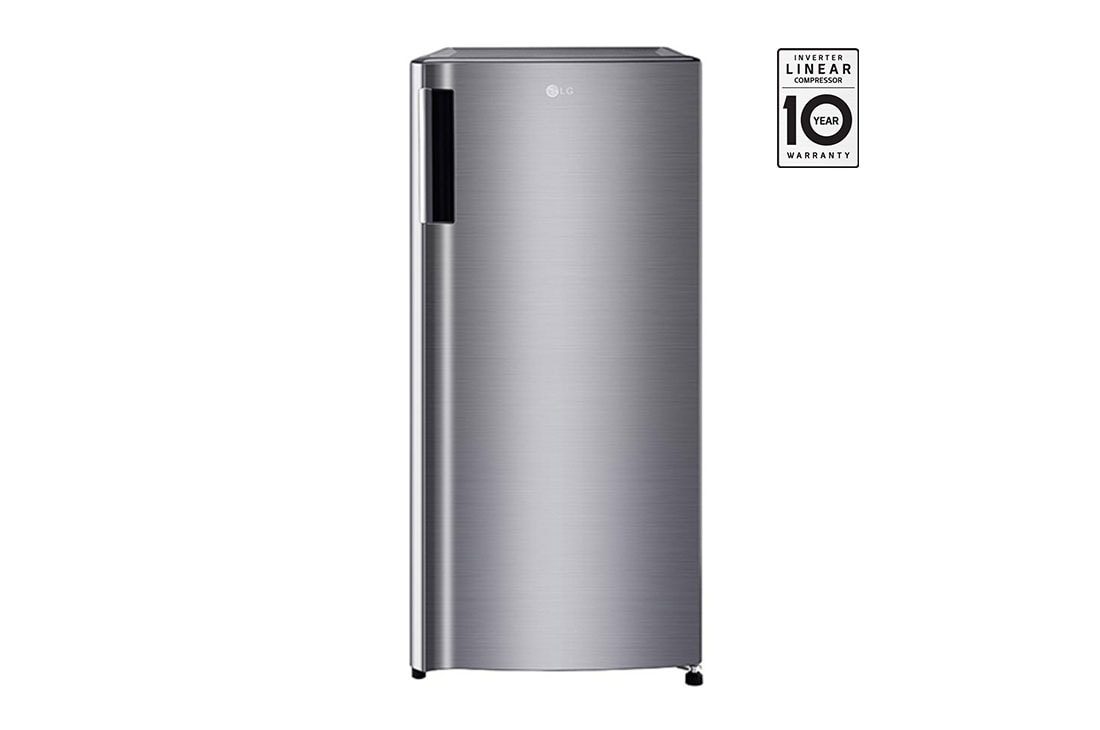 LG GN-Y331SLS 199L 1Door, Smart Inverter Compressor with Larger Capacity 1 LG GN-Y331SLS single door refrigerator in brushed silver, shown straight on with a vertical recessed handle