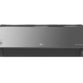 Front view of the LG ARTCOOL indoor unit with mirror finish panel and black lower body