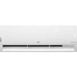 Front view of the white LG wall mounted indoor unit with the louvre open and 20 shown on the panel