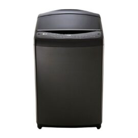 LG T19V1NDHT2 top load washing machine seen from the front, dark brushed grey body with a black control panel
