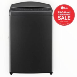 LG T21H7EHHSTP top load washing machine in Platinum Black, front view with controls along the top edge