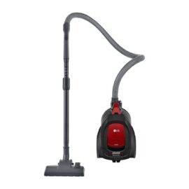 LG VC5420NNTR cylinder vacuum in black and red with the hose, telescopic pipe and floor nozzle attached