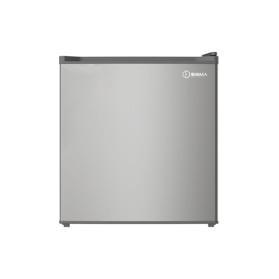 Straight-on front view of the silver Sigma SBF-A50 with the Sigma Appliances logo on the upper right of the door