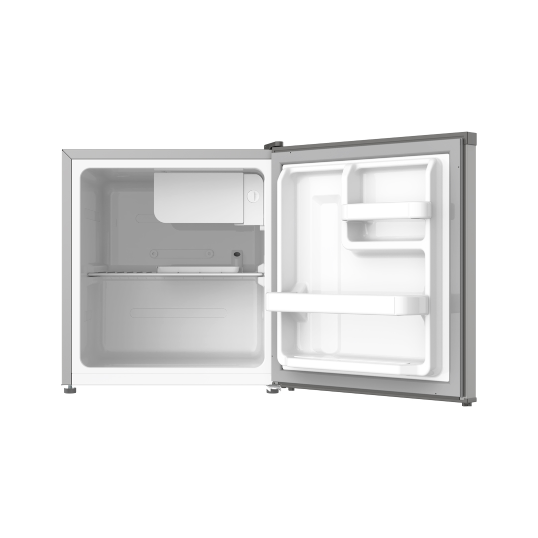 The Sigma SBF-A50 with the door open, showing the white interior, the freezer compartment across the top, a wire shelf below it and moulded racks on the inside of the door