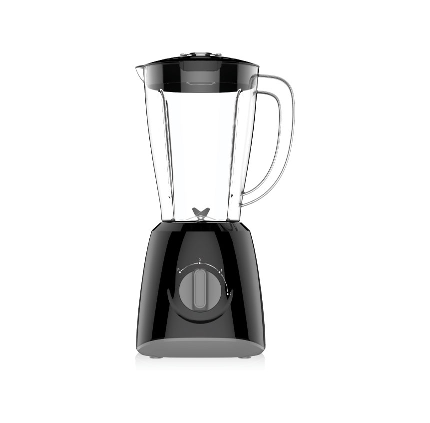 Sigma SBL2009-CB blender with a clear plastic jar, black lid and black base, photographed straight on