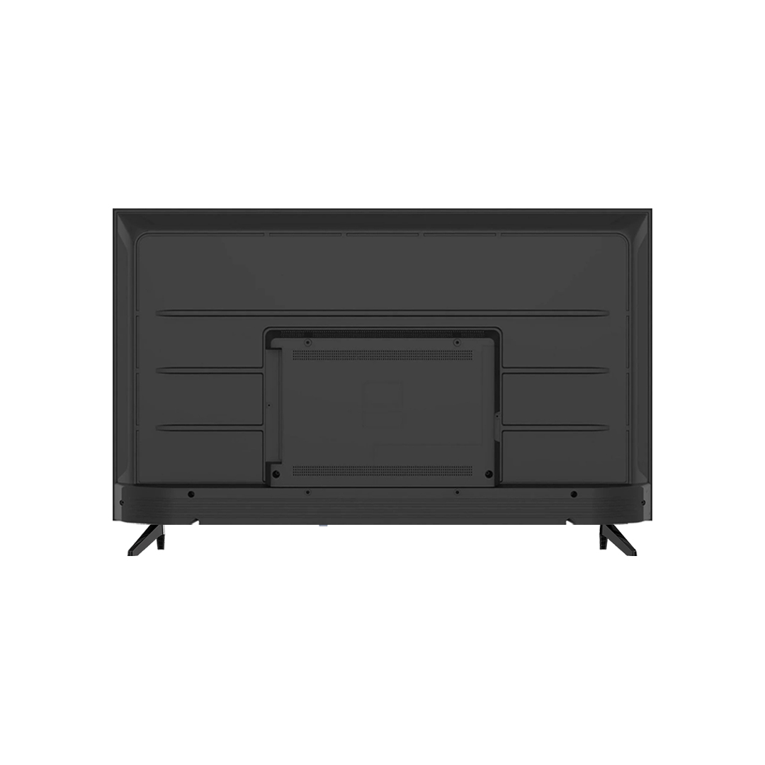 Rear view of the television showing a flat black back with a recessed central panel, screw points and ventilation slots