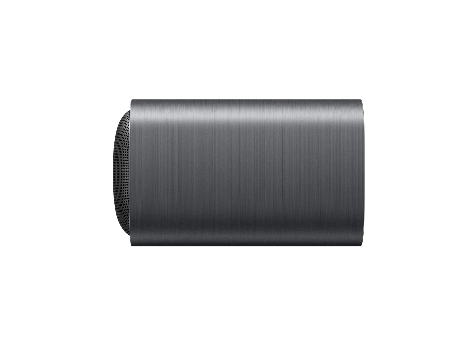 Close view of the end of the TCL S45H, with its brushed finish and side grille