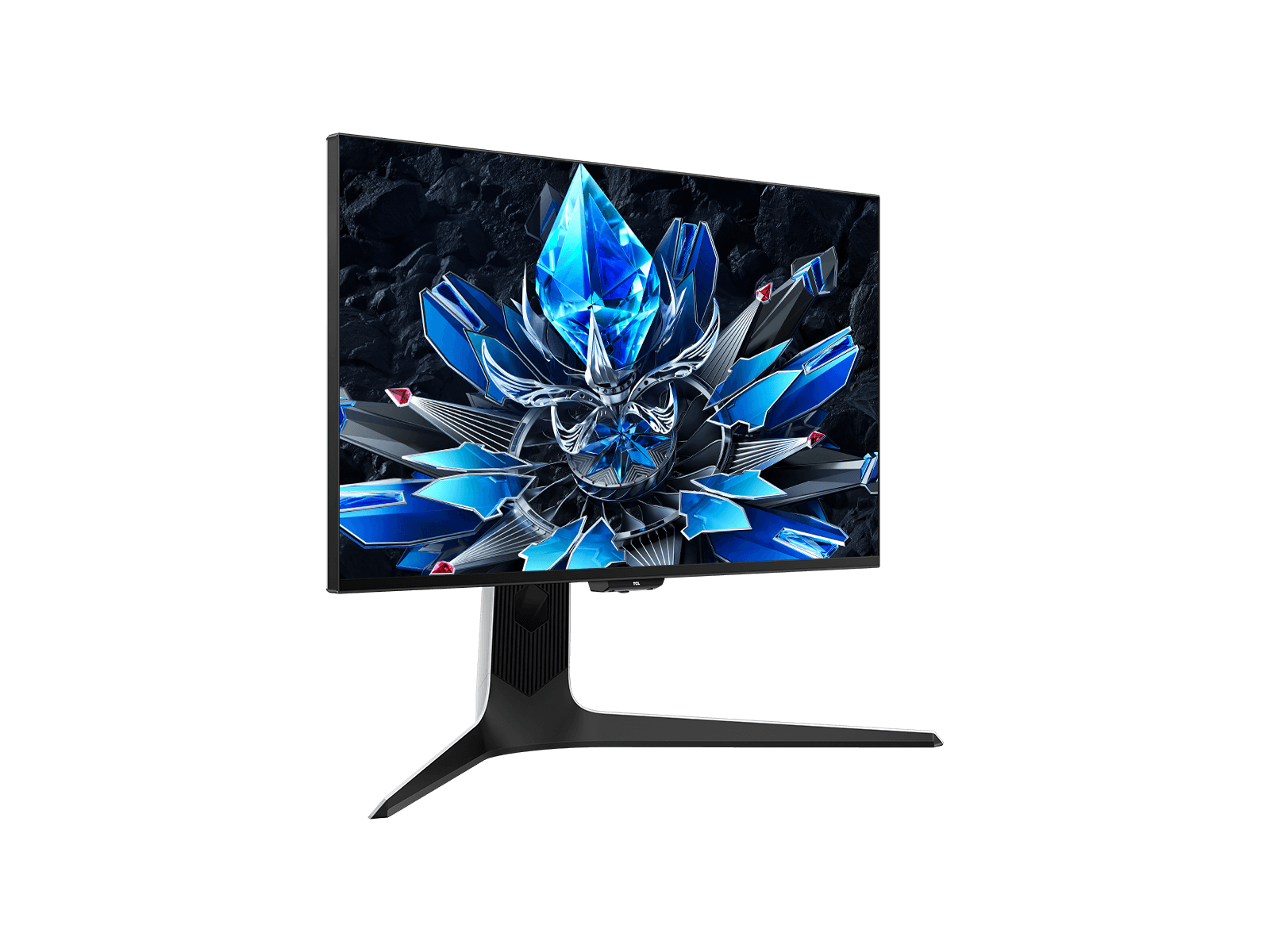 The TCL 27R73Q from the left, showing the thin bezel and stand
