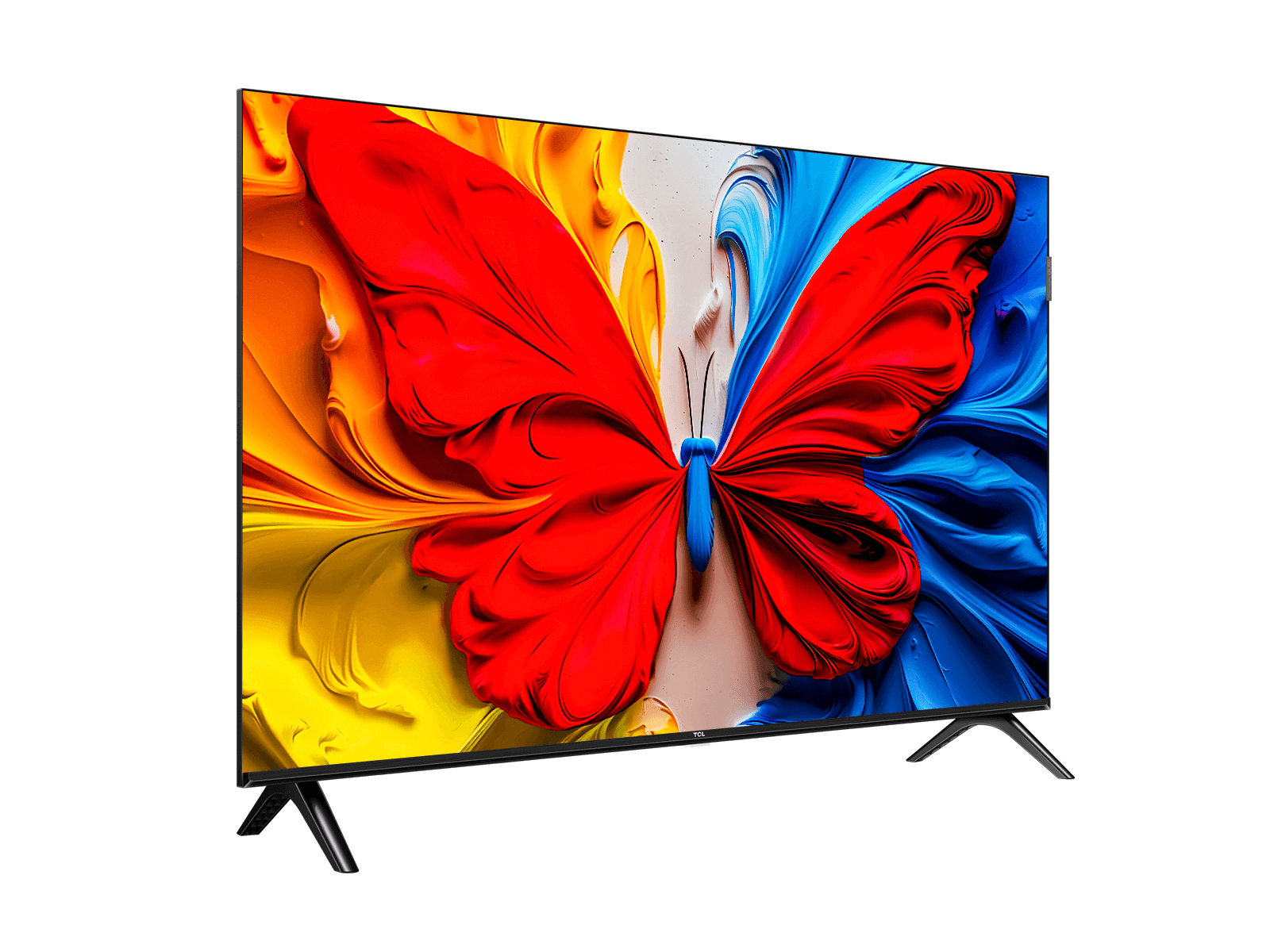The TCL 32S5K from the left, showing the thin frame and two feet