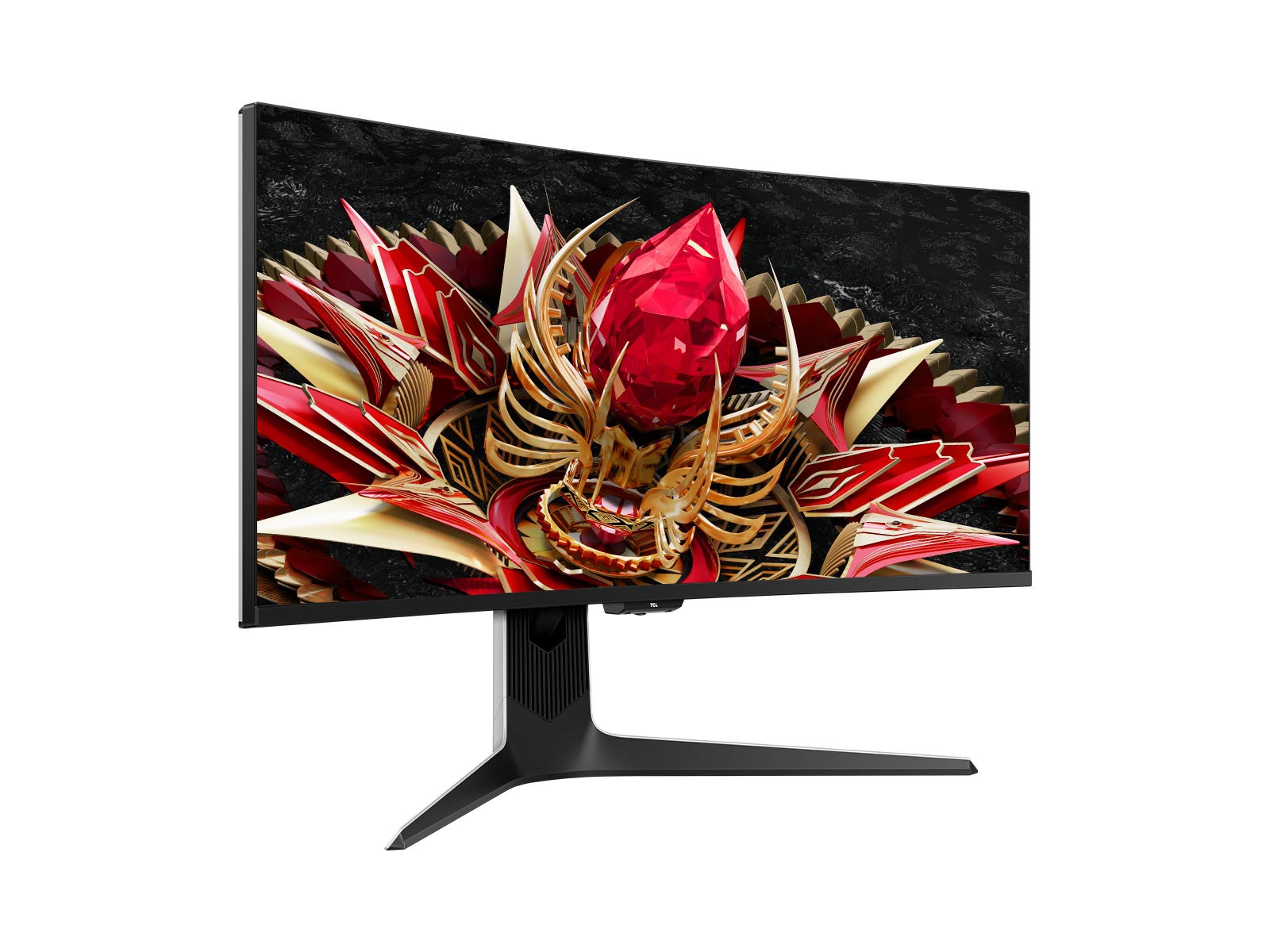 The TCL 34R83Q from the right, showing the curve of the screen