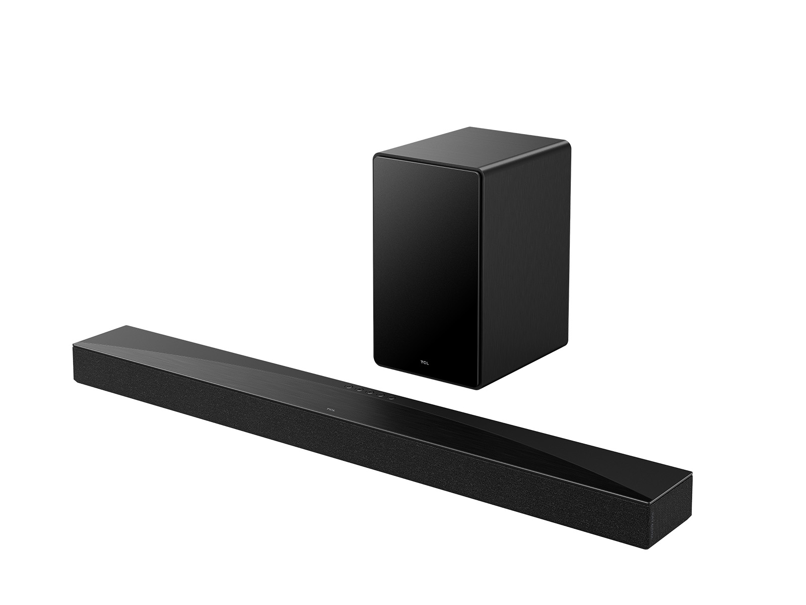 The TCL Q65H soundbar with its wireless subwoofer
