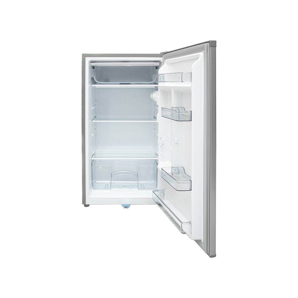 The TCL F117SDS with its door open, showing the shelves and door racks