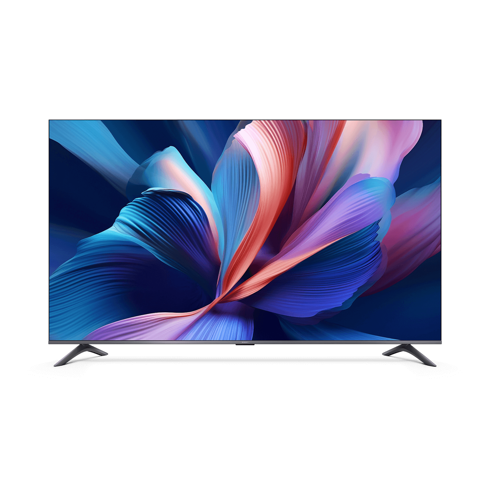 Front view of the Xiaomi TV A Pro 65 2026 with a blue and pink flower on screen